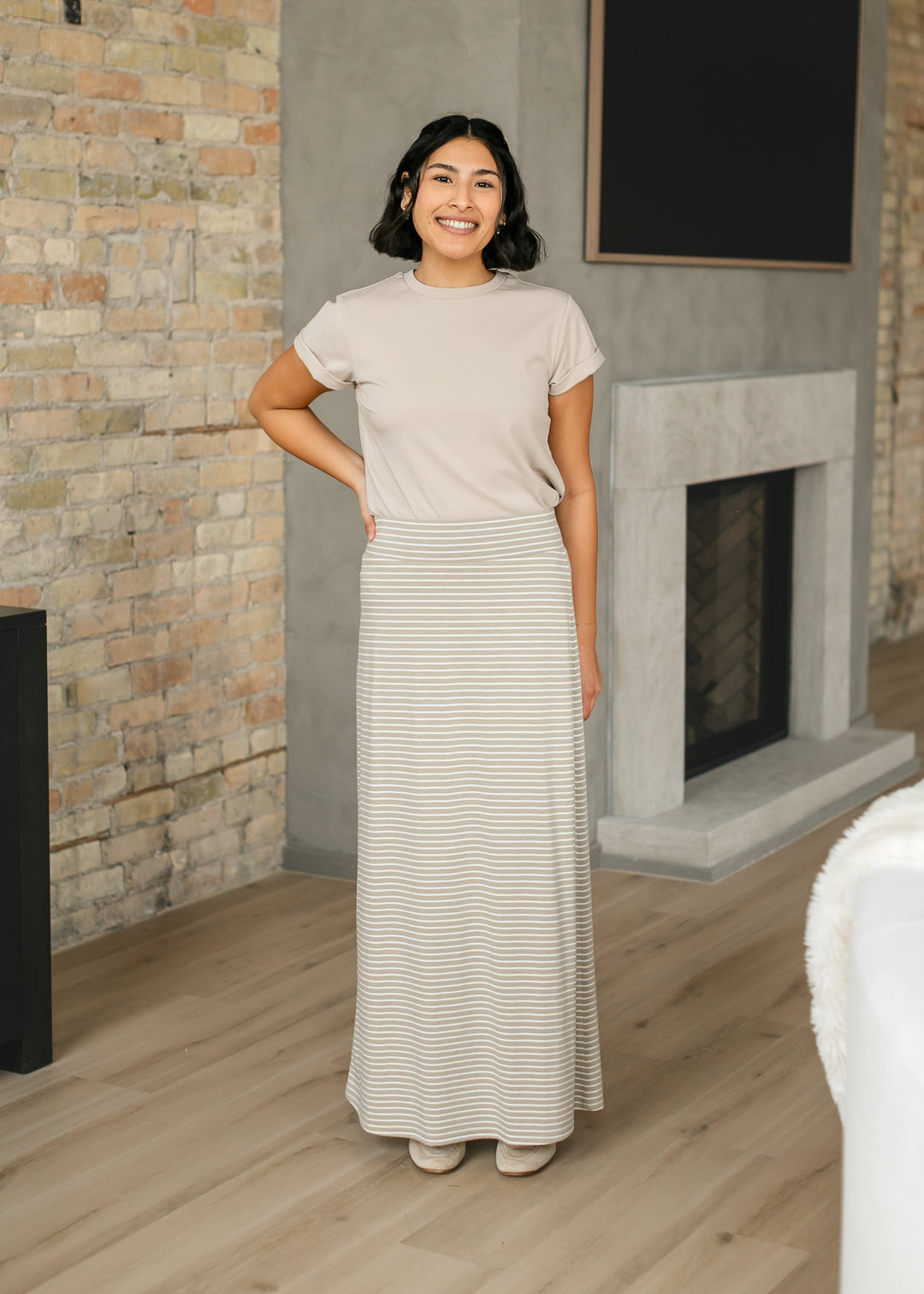 Clarise Striped Premium Knit Maxi Skirt