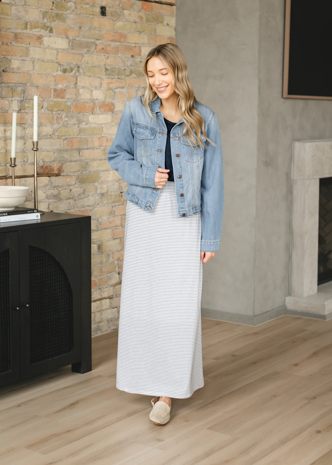 Clarise Striped Premium Knit Maxi Skirt