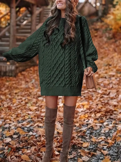 Cozy Cable Knit Long Sleeve Crew Neck Sweater Mini Dress