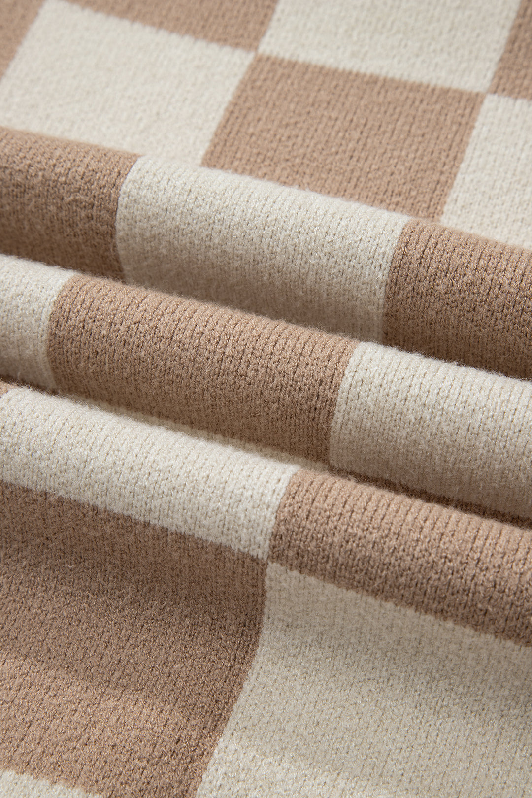 Grapefruit Orange Checkered Pattern Ribbed Trim Knit Baggy Sweater