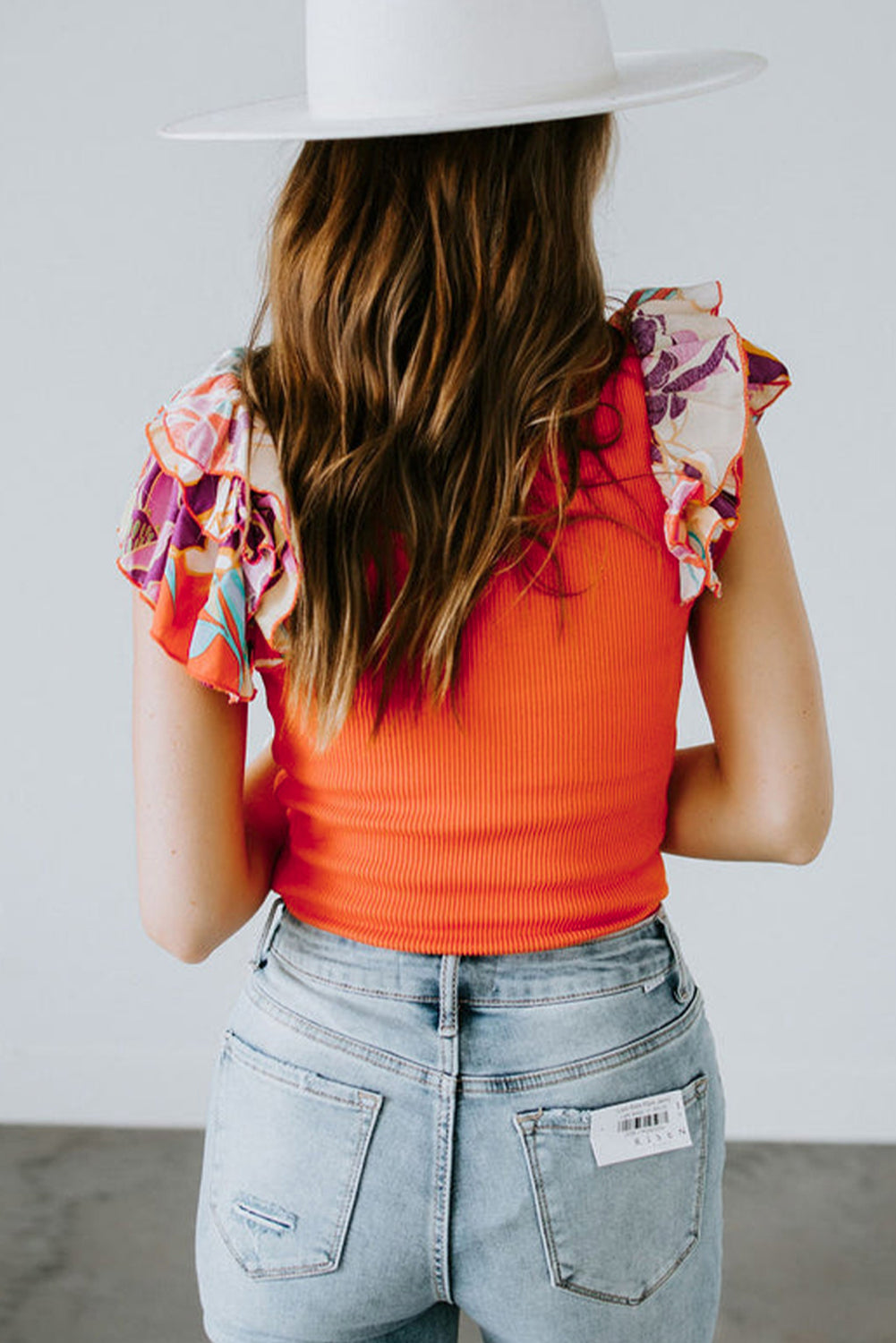 Orange Ribbed Knit Tiered Ruffled Sleeve Bodysuit