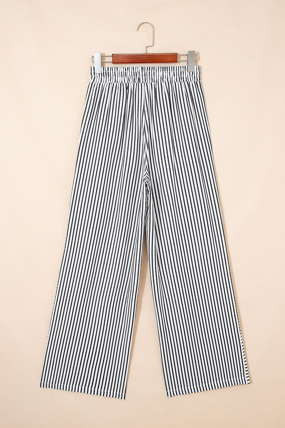 Black Stripe Plus Size Tie Waist Loose Pants