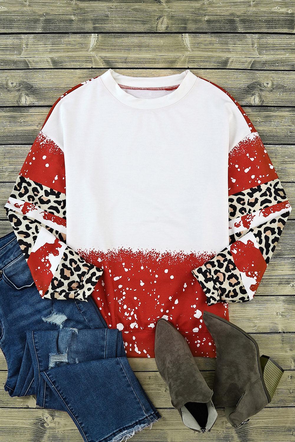 Fiery Red Tie-Dye Leopard Long Sleeve Top