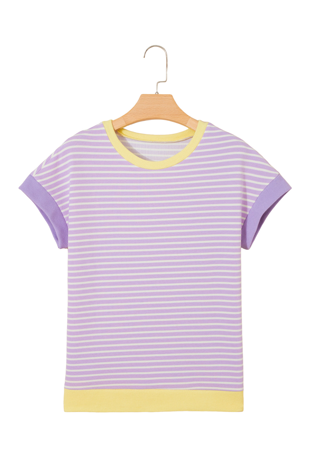 Purple Stripe Striped Colorblock Paneling Collar Cuff Hem Texture T-Shirt
