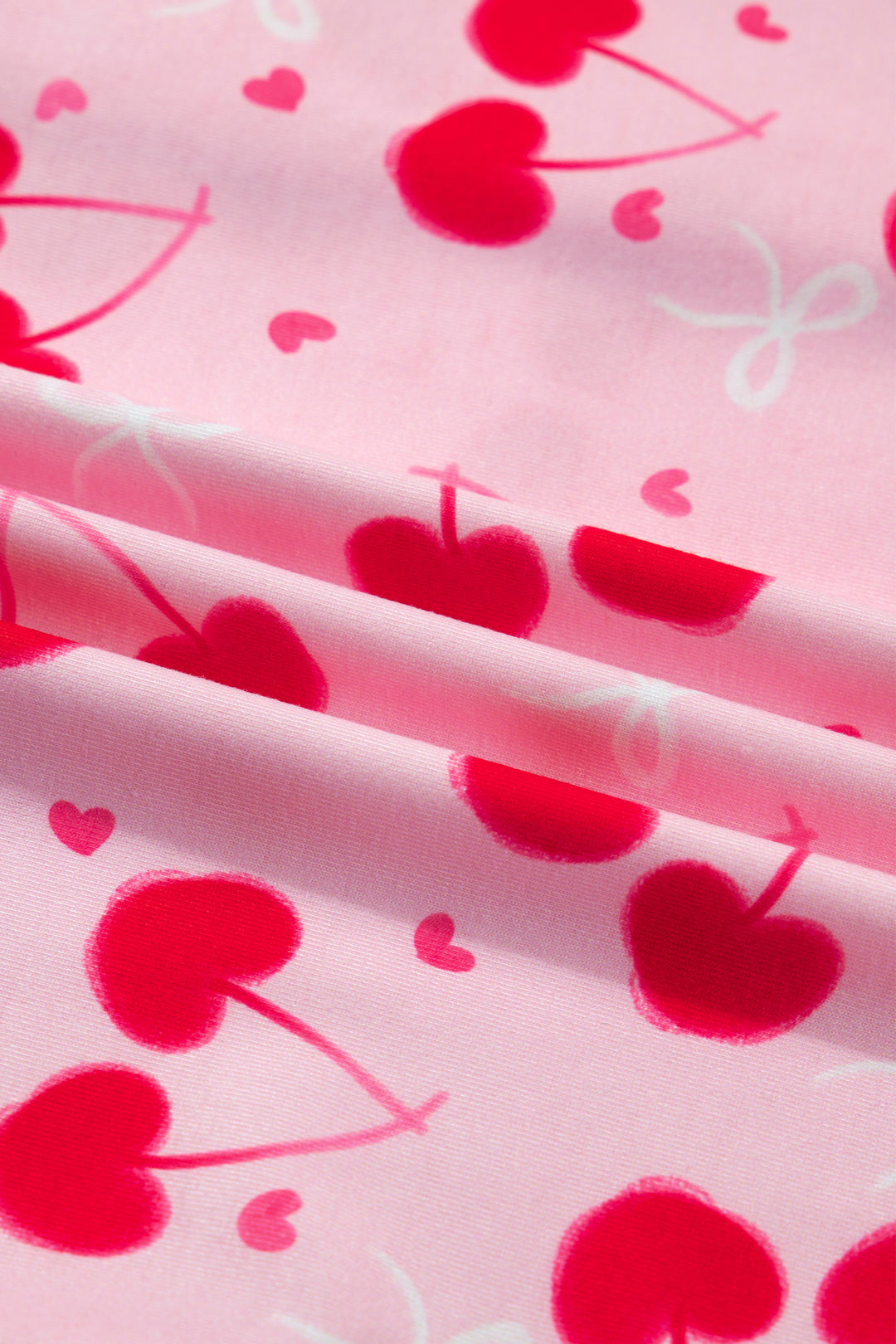 Rose Cherry Bow Mixed Print Scalloped Edge Short Pajama Set