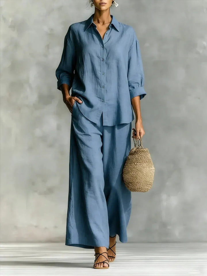 Cotton-Linen Shirt &amp; Wide-Leg Pants Suit – 6 Colors, S–5XL