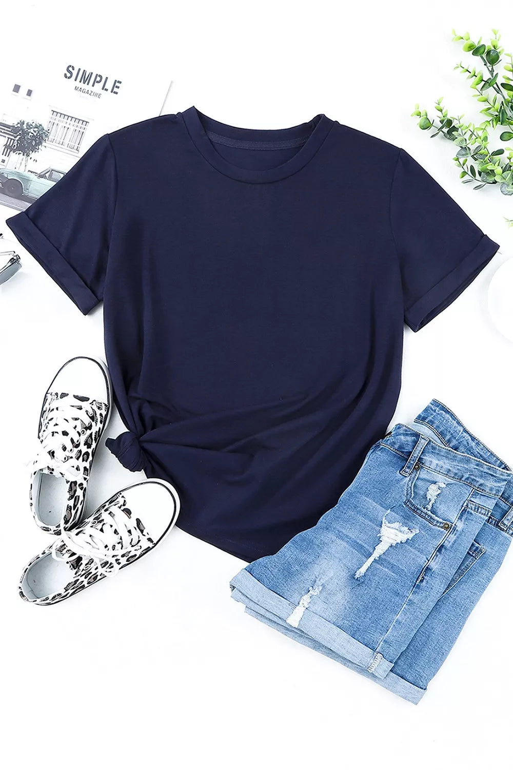 Round Neck Rolled Sleeve T-Shirt