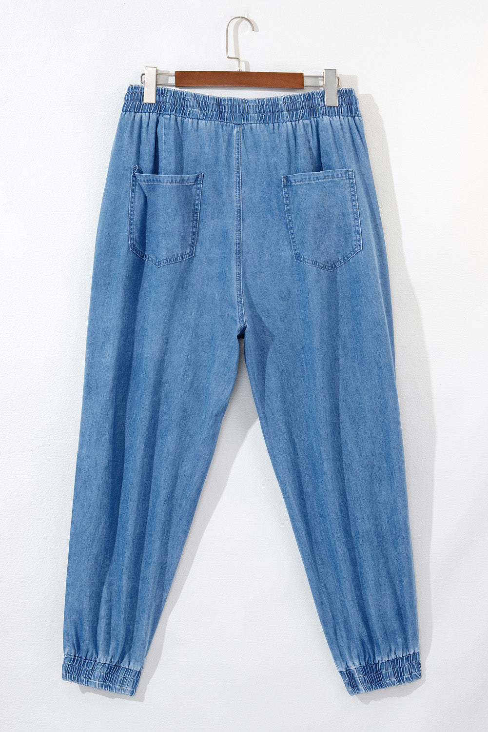 Dusk Blue Drawstring Waist Pocketed Plus Size Denim Joggers