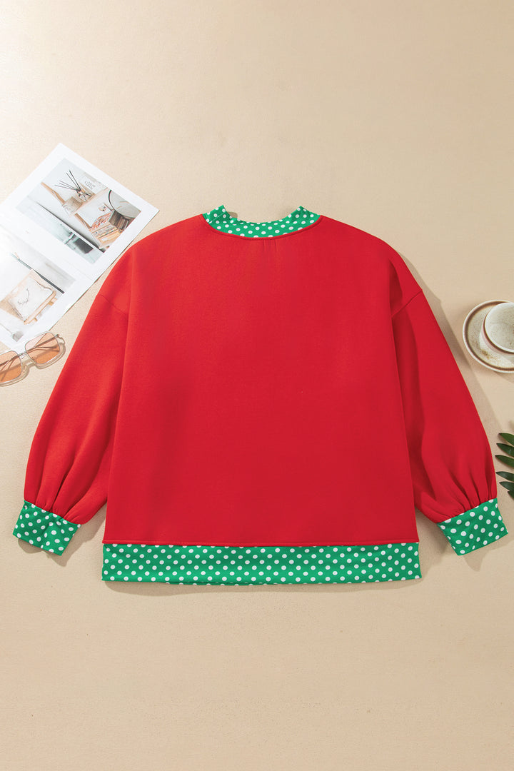 Tomato Red Casual Polka Dot Patchwork Letter Graphic Plus Size Sweatshirt