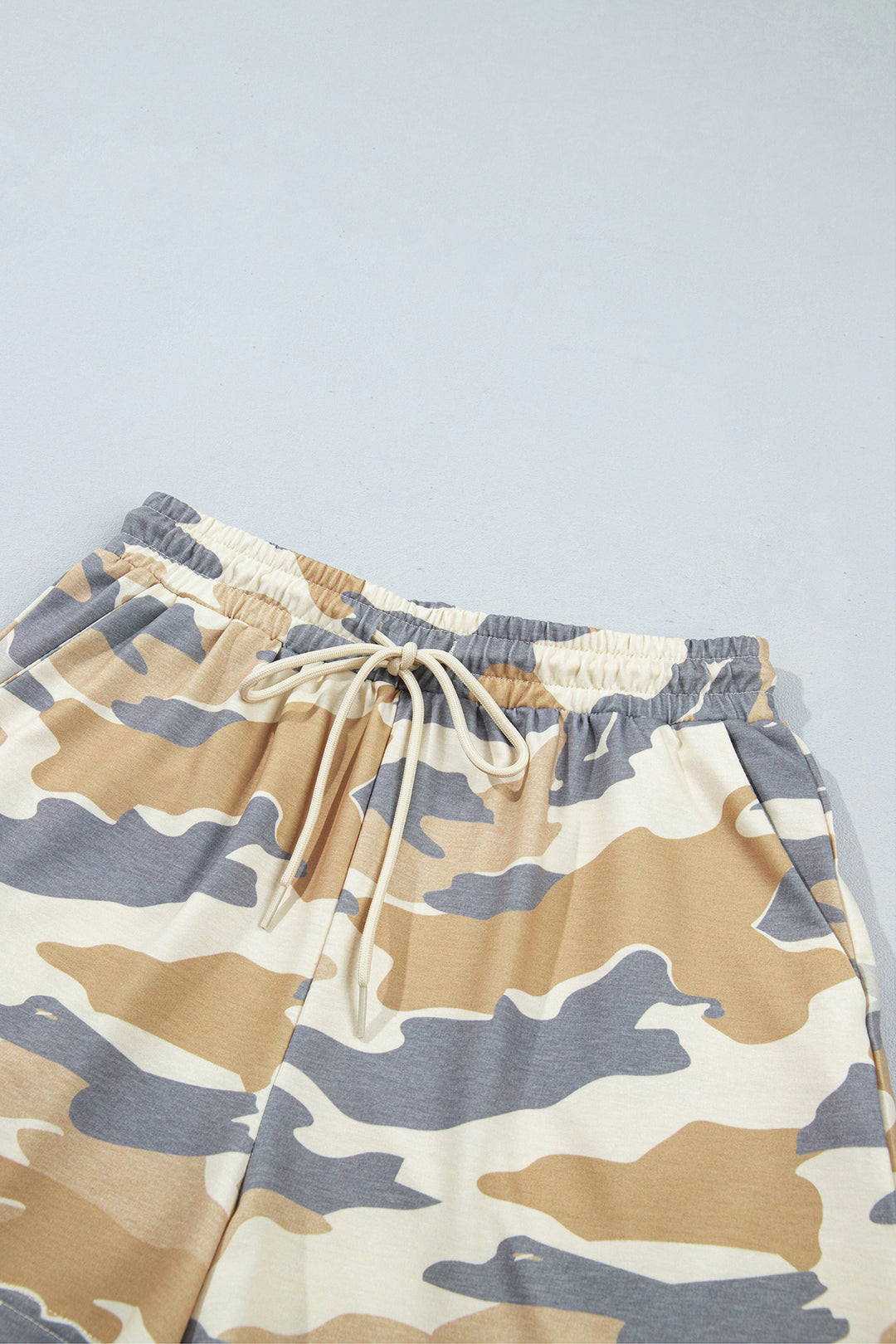 Multicolour Camouflage Print Long Sleeve Top Drawstring Shorts Set