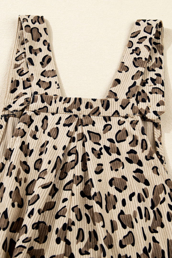 Brown Leopard Bib Wide Leg Jumpsuit
