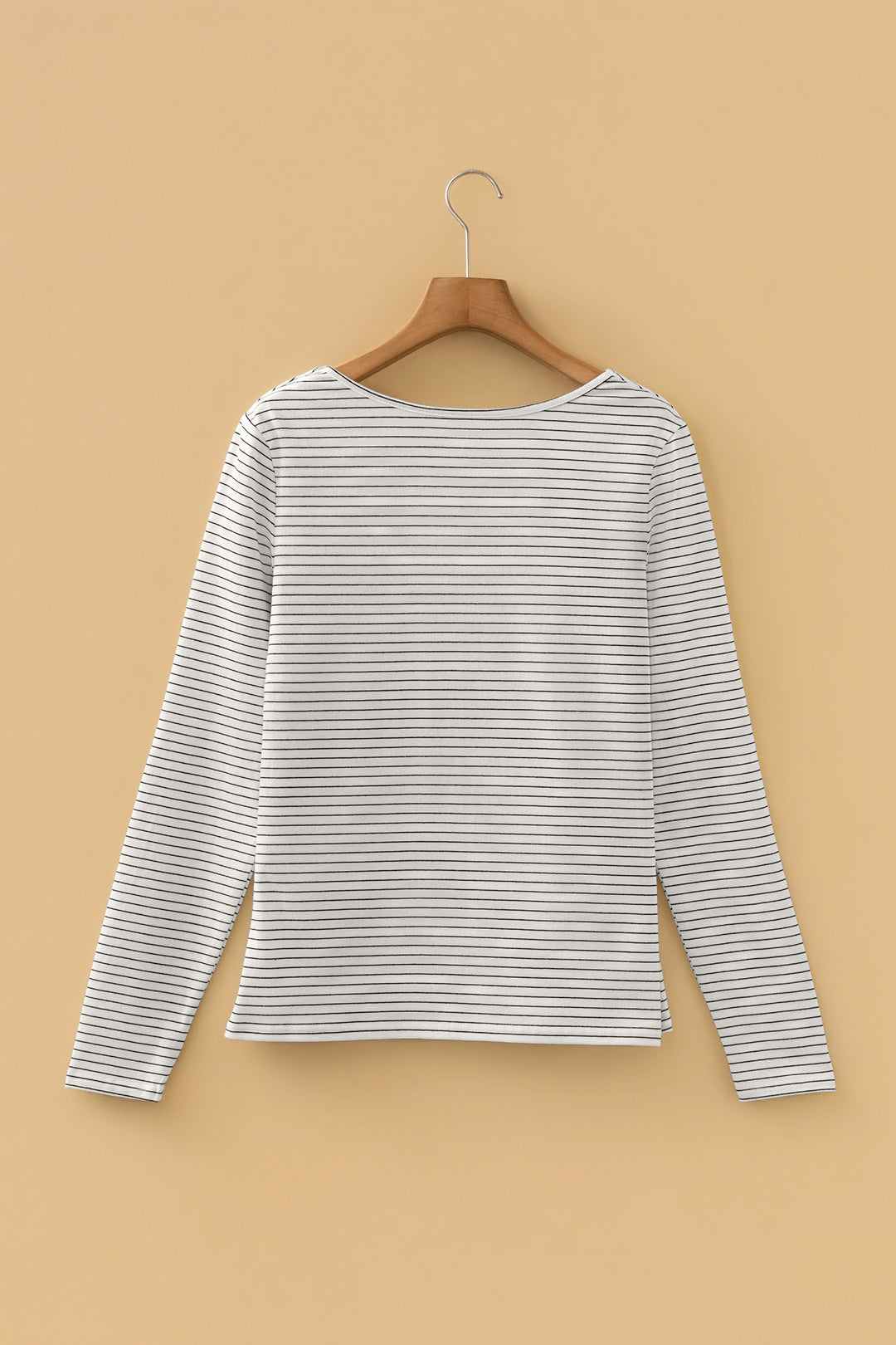 White Stripe Square Neck Long Sleeve Top