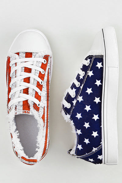 Blue American Flag Lace-up Canvas Flat Shoes