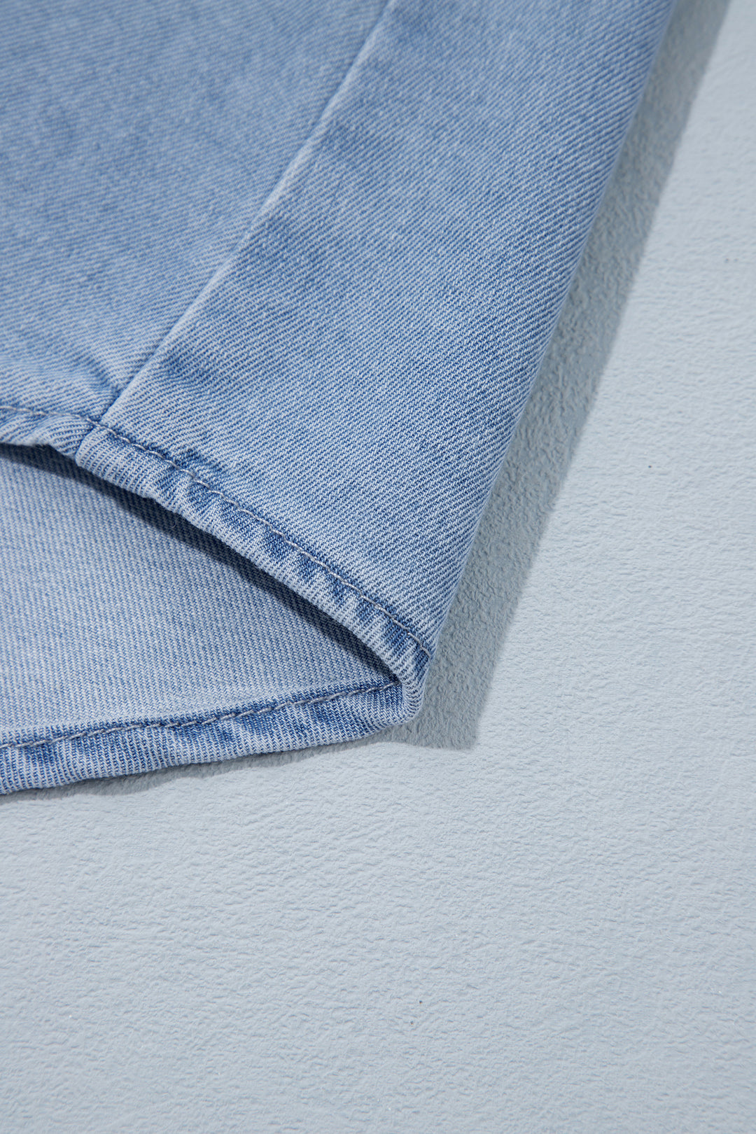 Beau Blue Lightweight Denim Striped Patchwork Button Down Shacket