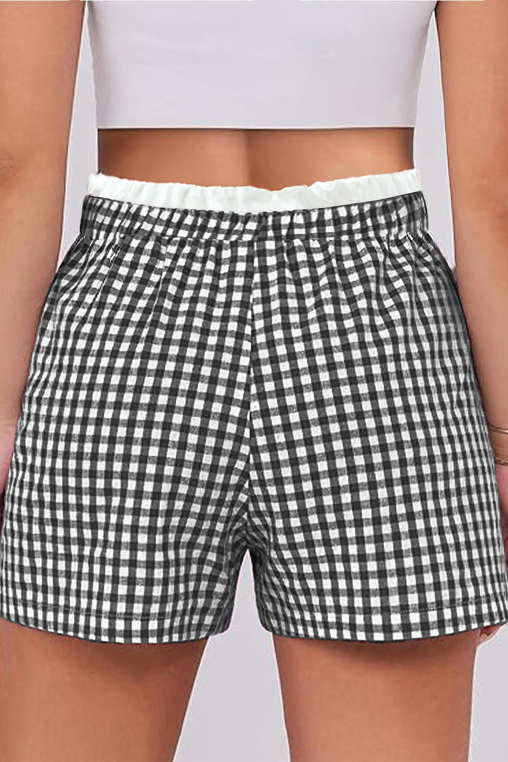 Black Contrast Trim Plaid Print Plus Size Shorts