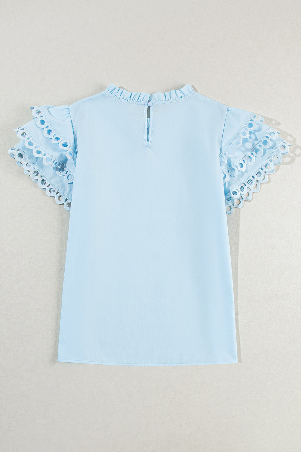 Beau Blue Layered Ric Rac Cap Sleeve Filled Neck Blouse