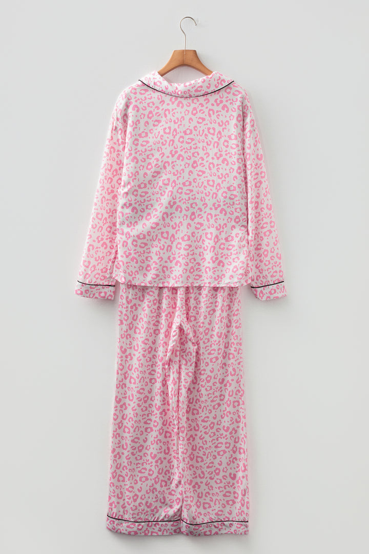 Pink Leopard Print 2cps Long Pajama Set