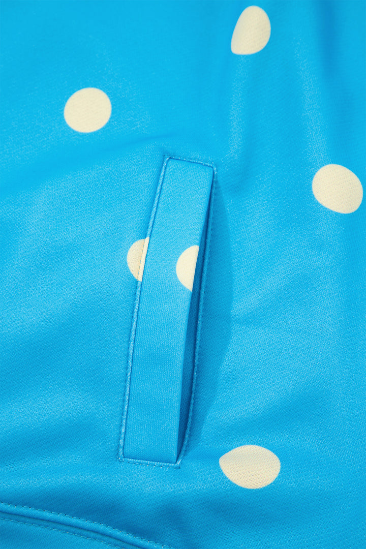 Blue Polka Dot Hooded Drawstring Long Sleeve Plus Size Set