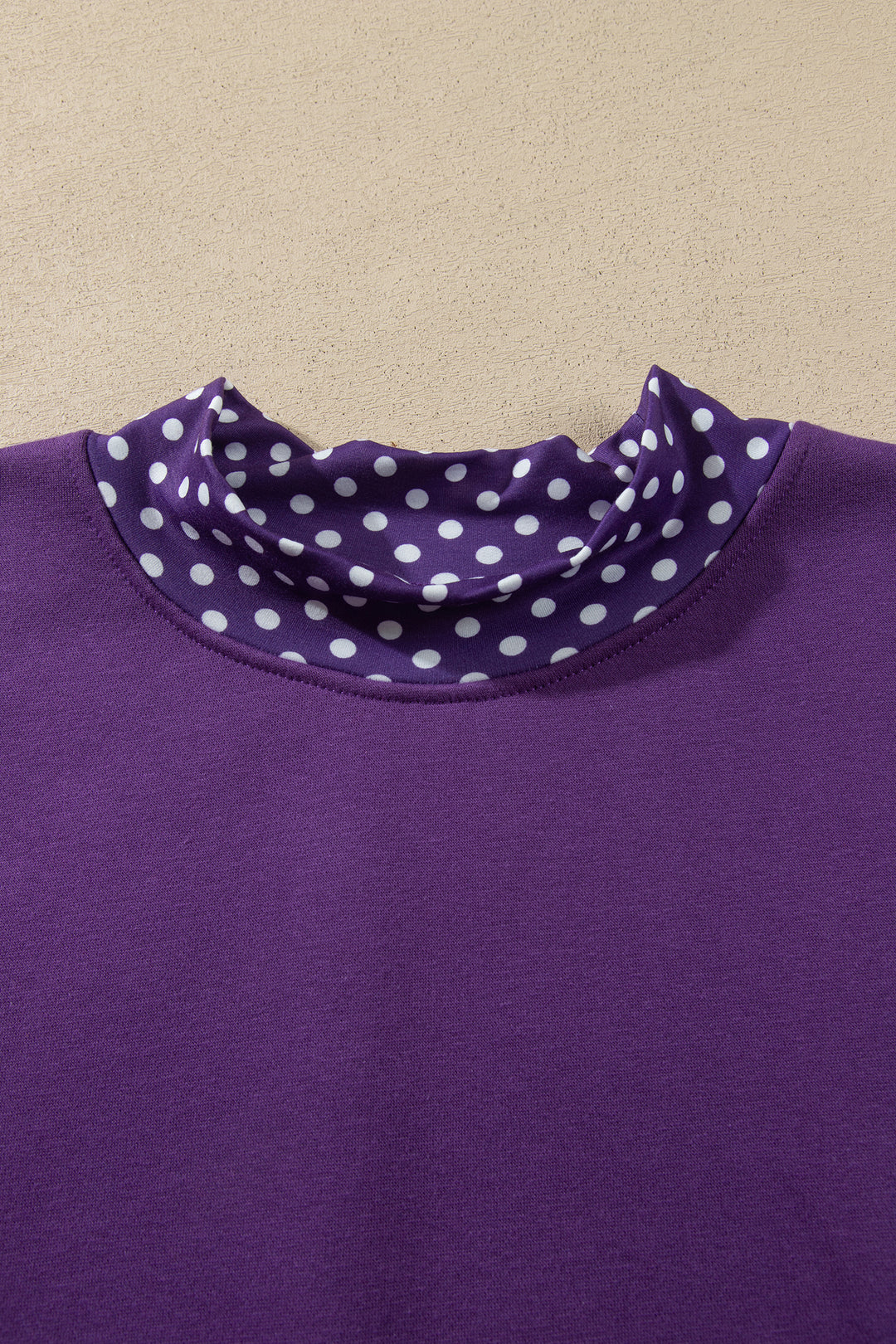 Tillandsia Purple Polka Dot Patchwork Round Neck Plus Size Sweatshirt