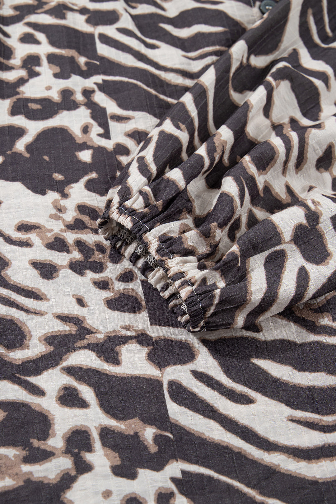 Parchment Leopard Print V Neck Button Down Balloon Sleeve Shirt