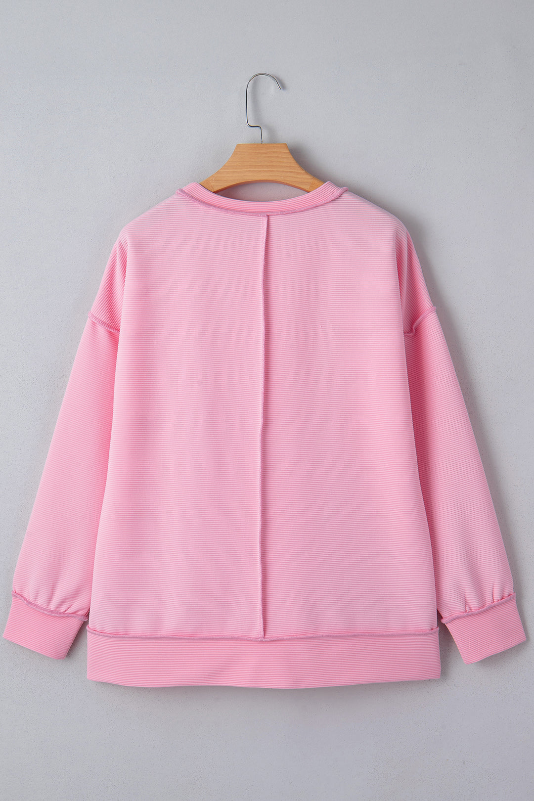 Pink Horizontal Ribbed Exposed Seam Detail Drop Shoulder Baggy Pullover