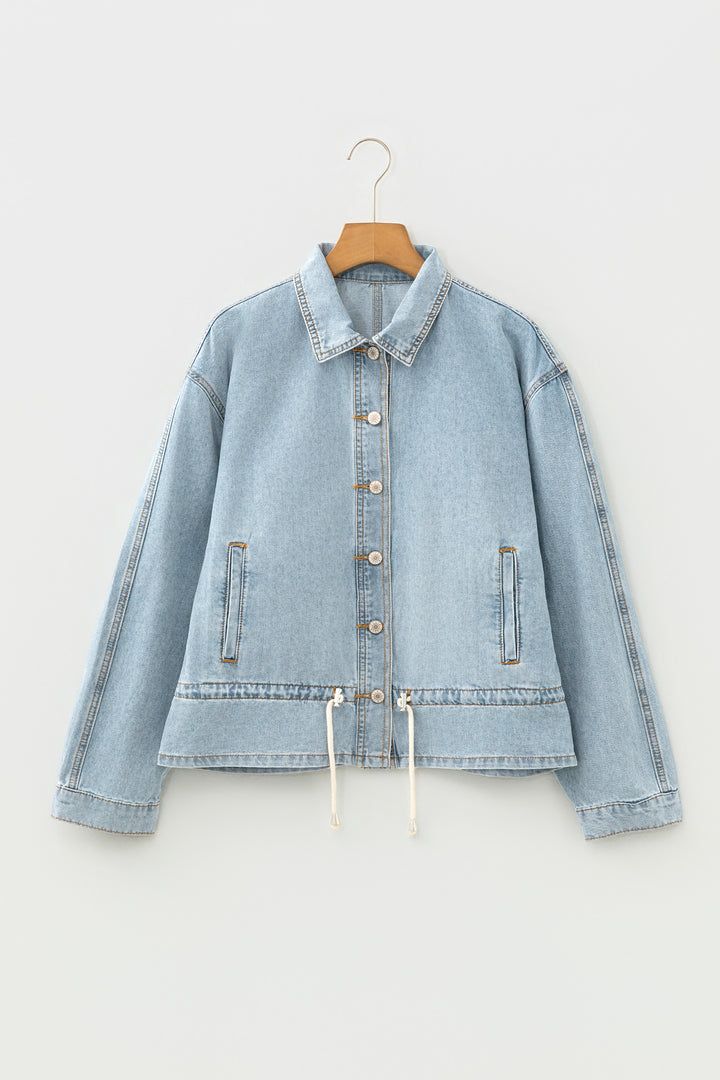 Beau Blue Draw-cord Hem Light Wash Denim Jacket