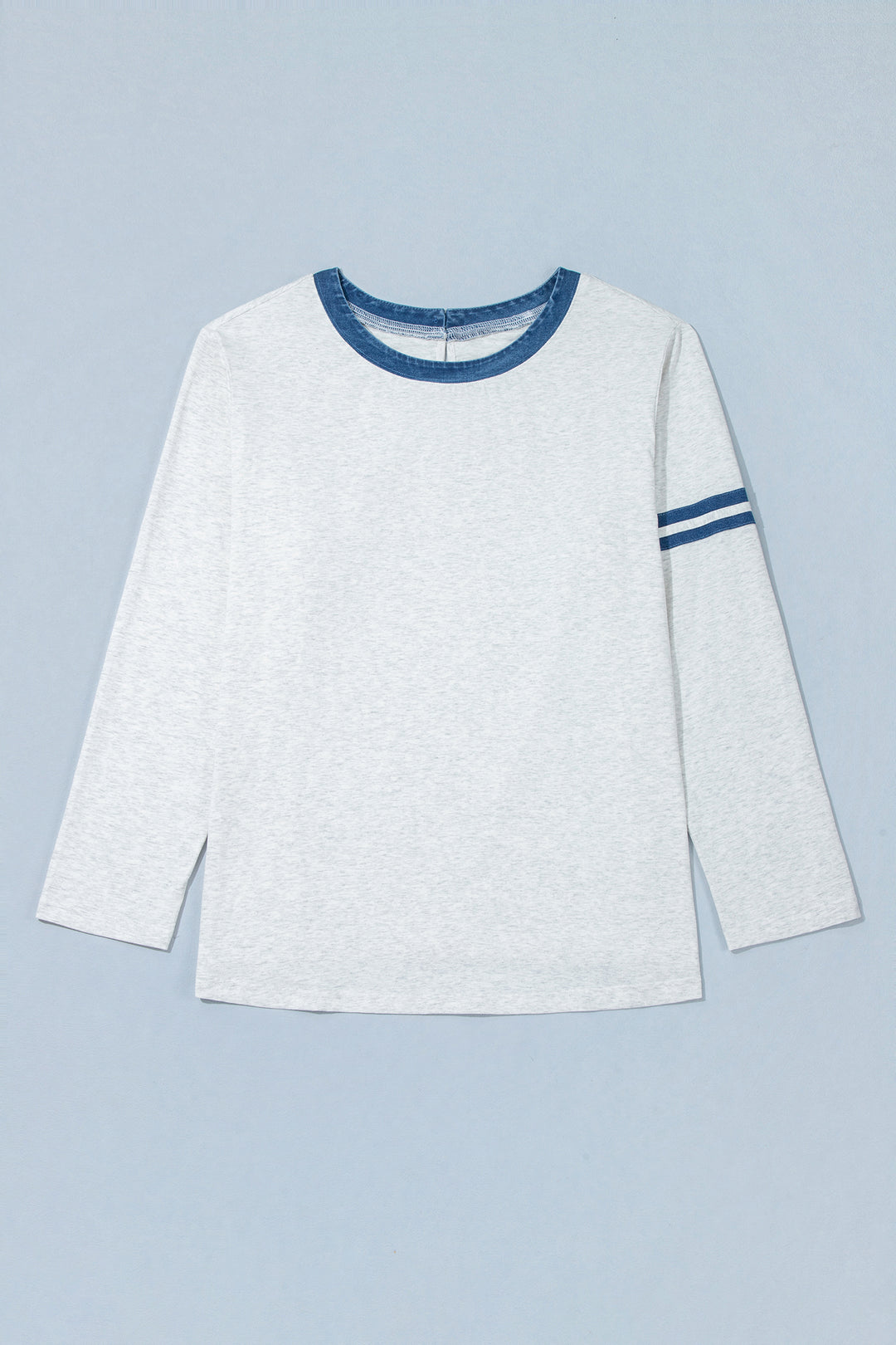 Gray Plus Size Colorblock Detail Round Neck Long Sleeve Top