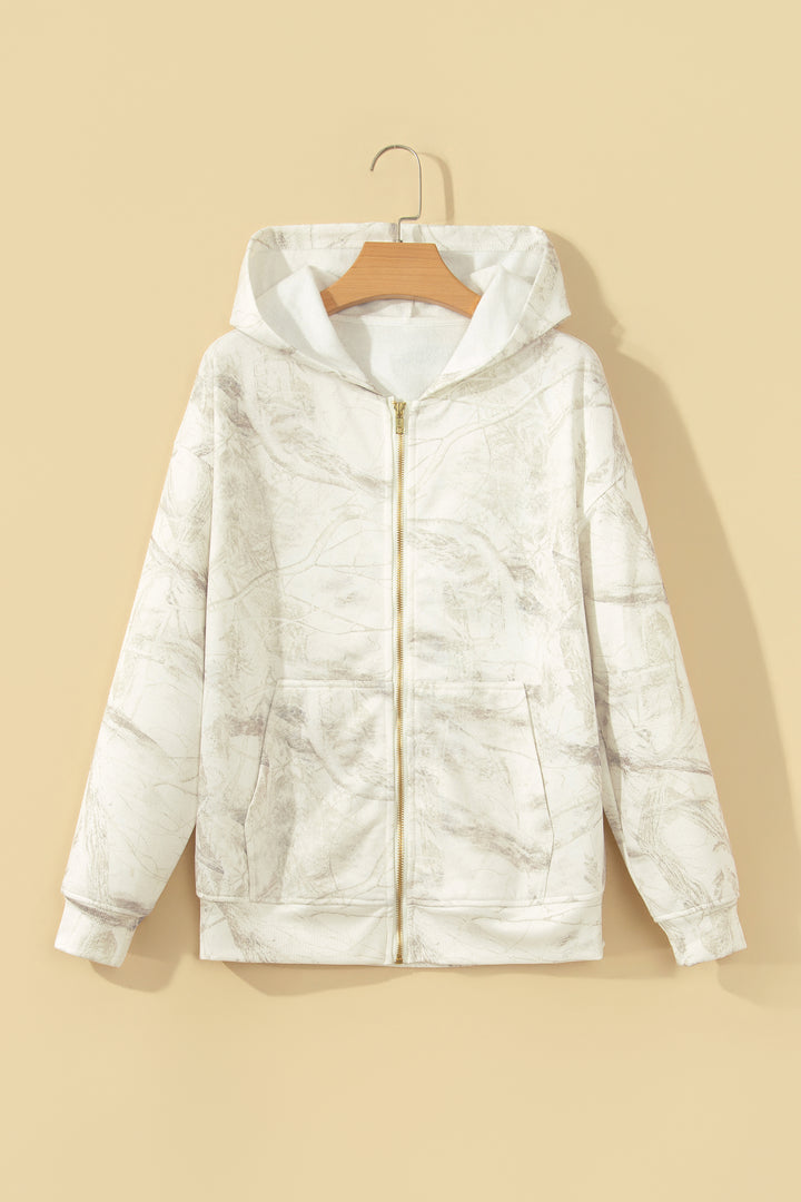 Multicolour Abstract Camo Print Hooded Zip-Up Sweatshirt