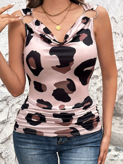 Leopard Cowl Neck Wide Strap Top