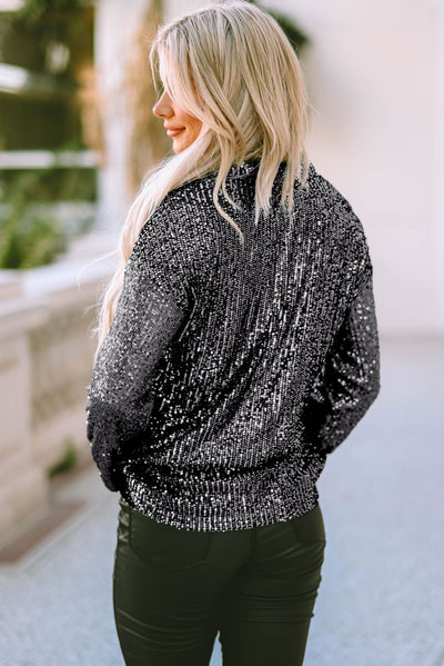 Gray Sequin Color Block Patch Pocket Shirt