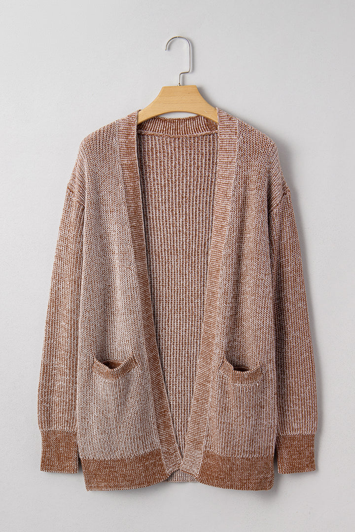 Straw Yellow Solid Open Knit Cardigan with Pockets