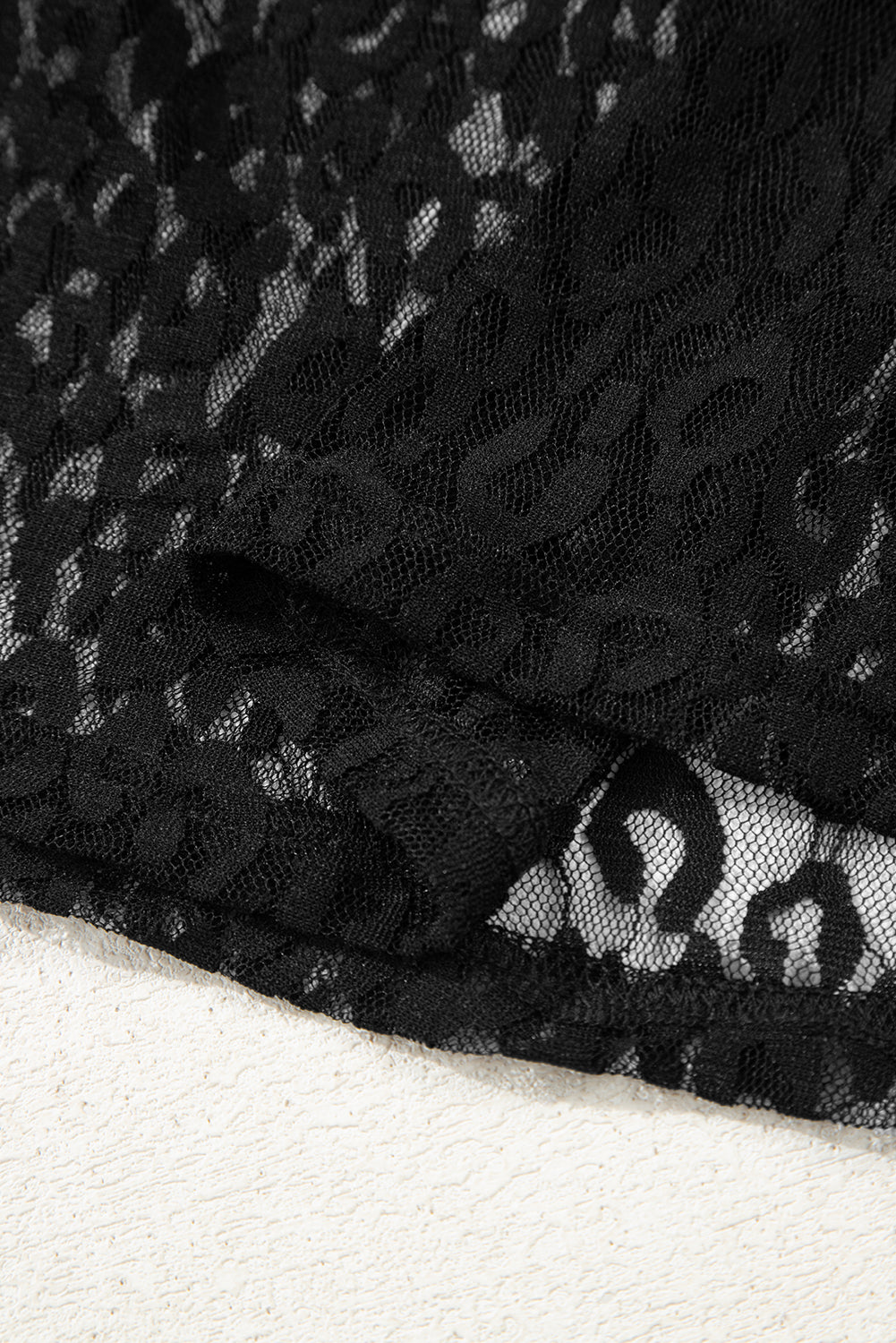 Black Leopard Pattern Sheer Mesh Long Sleeve Top
