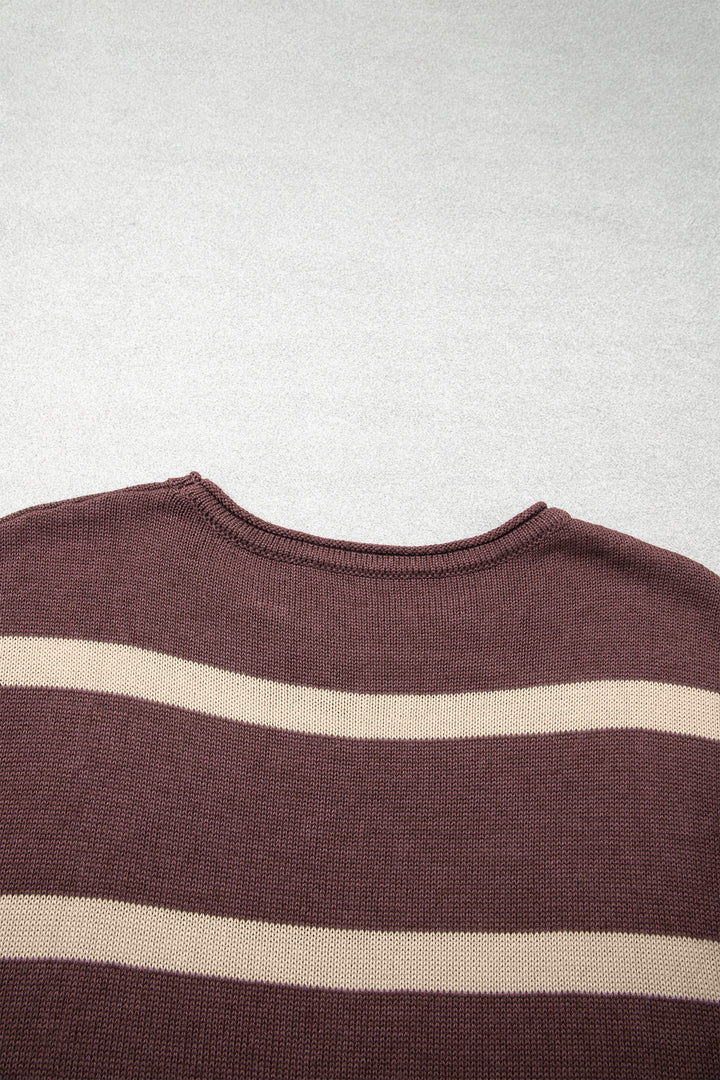Rose Stripe Knit Western Short Sleeve Sweater