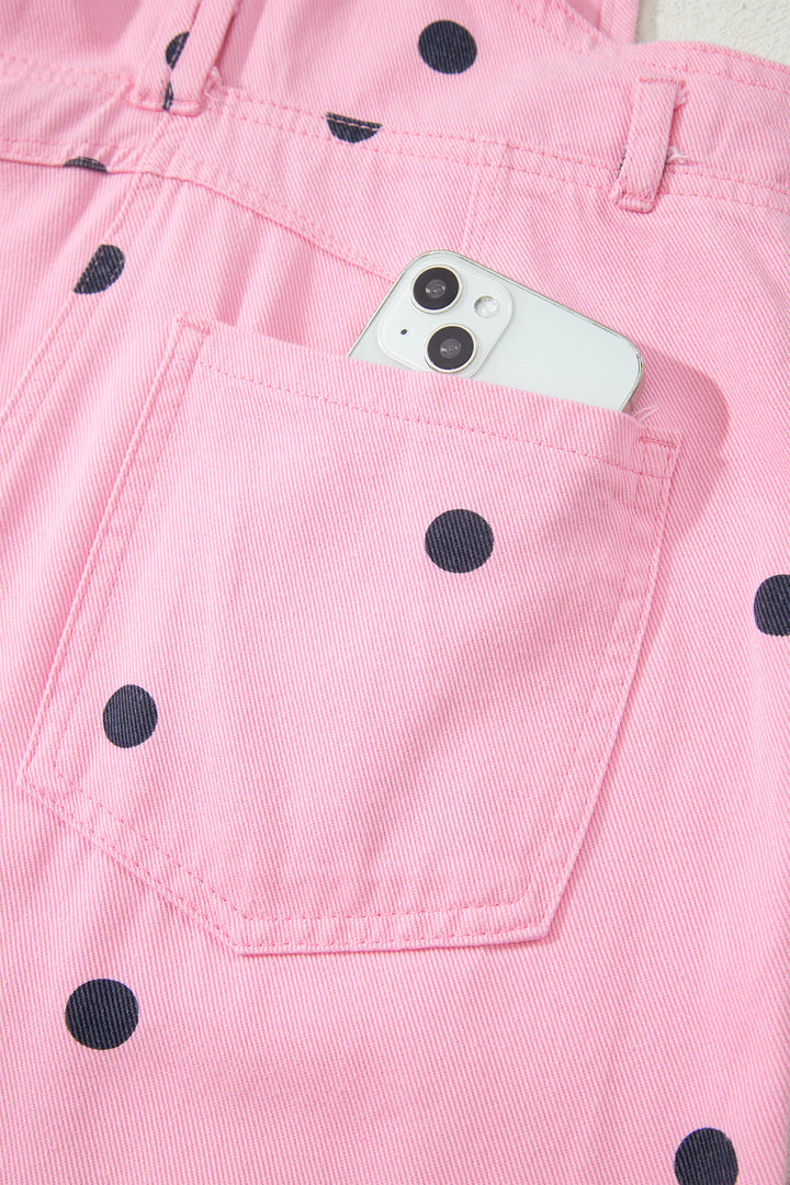 Jet Stream Polka Dot Print Bib Pocket Denim Barrel Overalls Jumpsuit