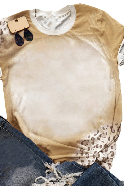 Khaki Bleached Leopard Print Crew Neck T Shirt