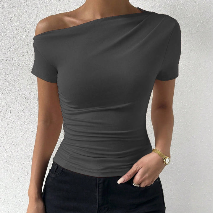 Women’s Y2K Ruched One-Shoulder Summer Top – Slim Fit Asymmetrical Shirt