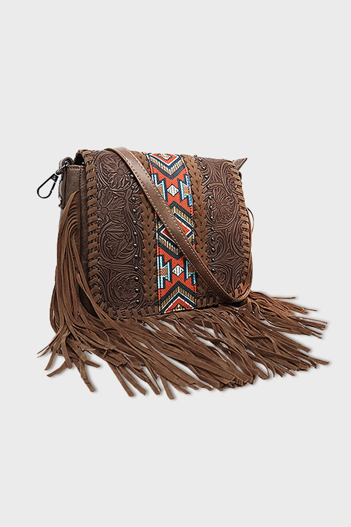 Coffee Western Aztec Bohemian Tassel PU Leather Bag