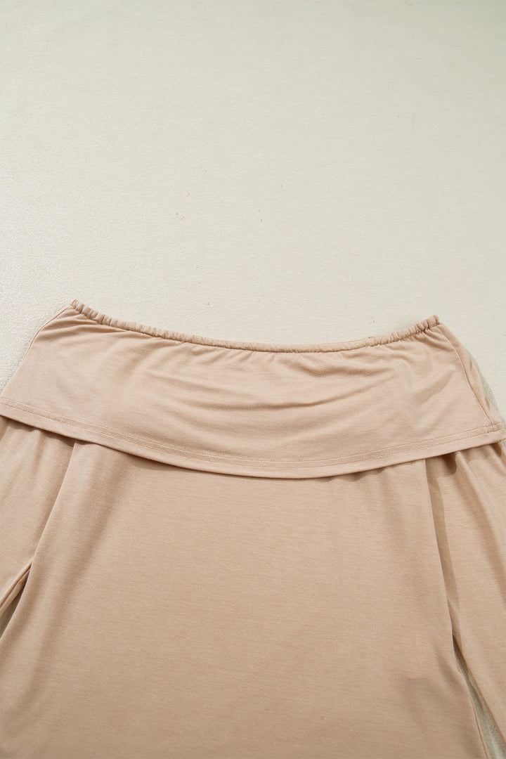 Smoke Gray Foldover Off Shoulder Long Sleeve Slim Top