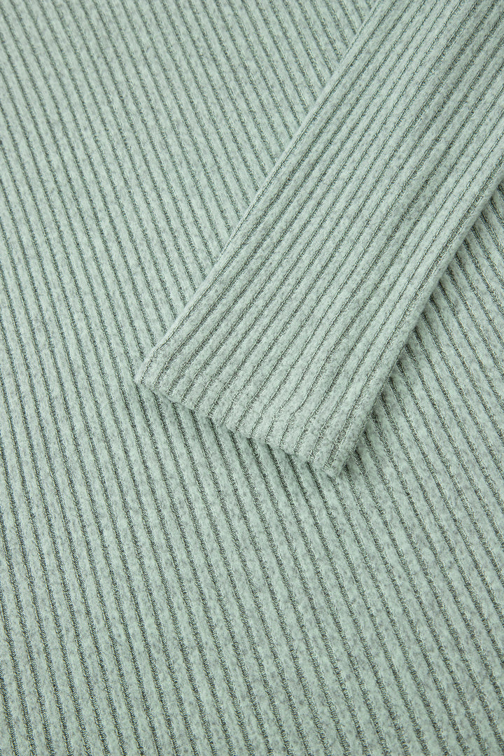 Grass Green Ribbed Notched Neck Knit Long Sleeve Leggings Two Pieces Lounge Set