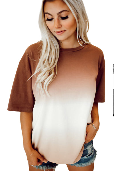 Brown Gradient Color Crew Neck T-shirt