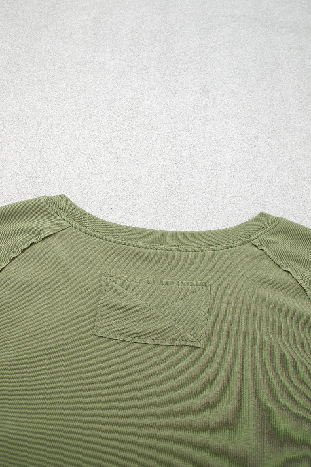 Guacamole Green Round Neck Paneling Long Sleeve Top