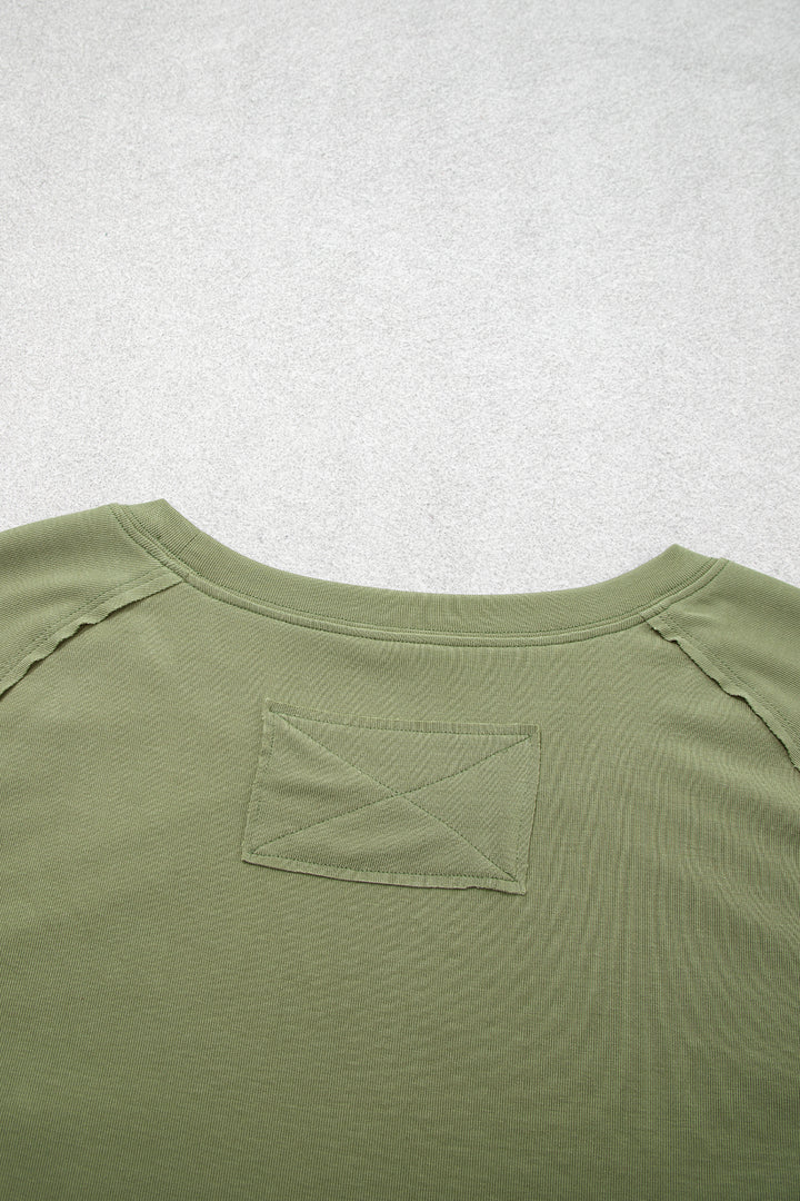 Guacamole Green Round Neck Paneling Long Sleeve Top