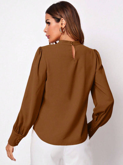 Ruched Mock Neck Long Sleeve Blouse