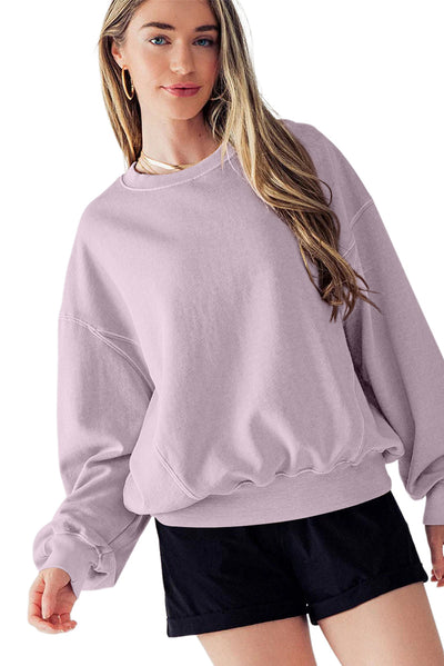 Orchid Petal Exposed Seam Batwing Sleeve Drop Shoulder Sweatshirt