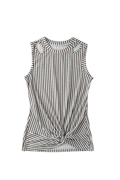 Gray Striped Cutout Twist Front Tank Top