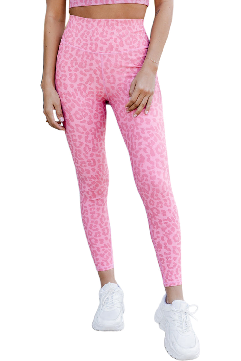 Pink Leopard Print  Ankle-length High Waist Leggings