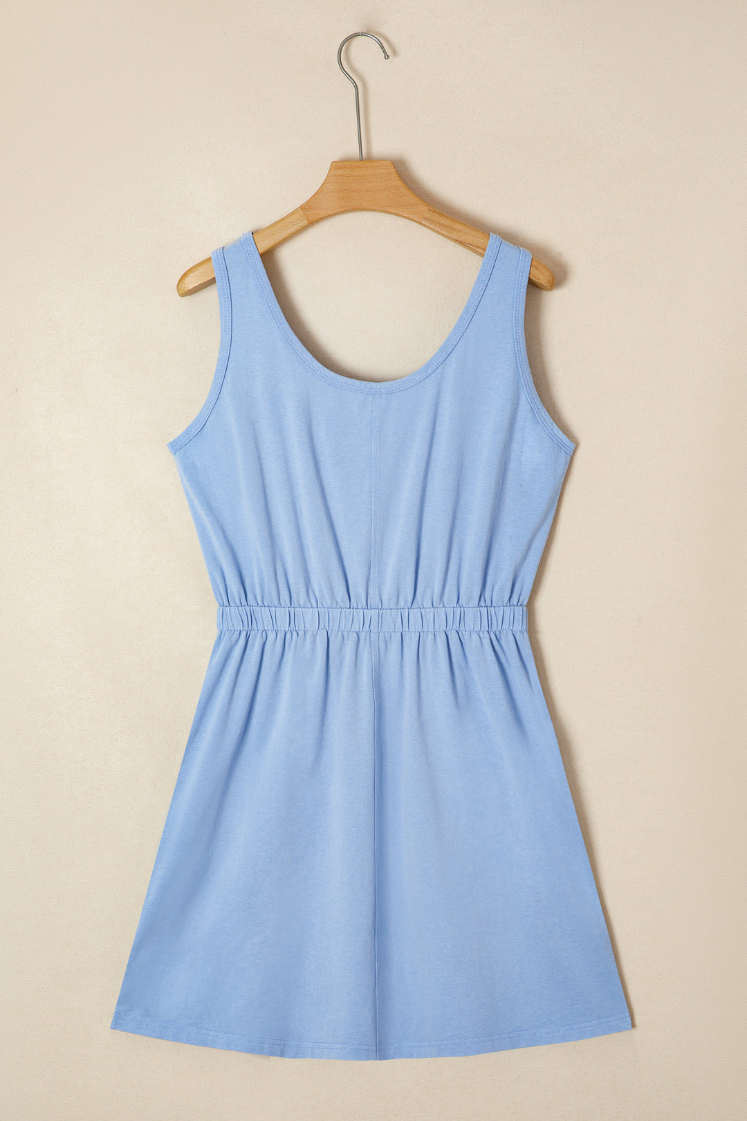 Sky Blue Mineral Wash Elastic Waist Tank Dress with Side Pockets
