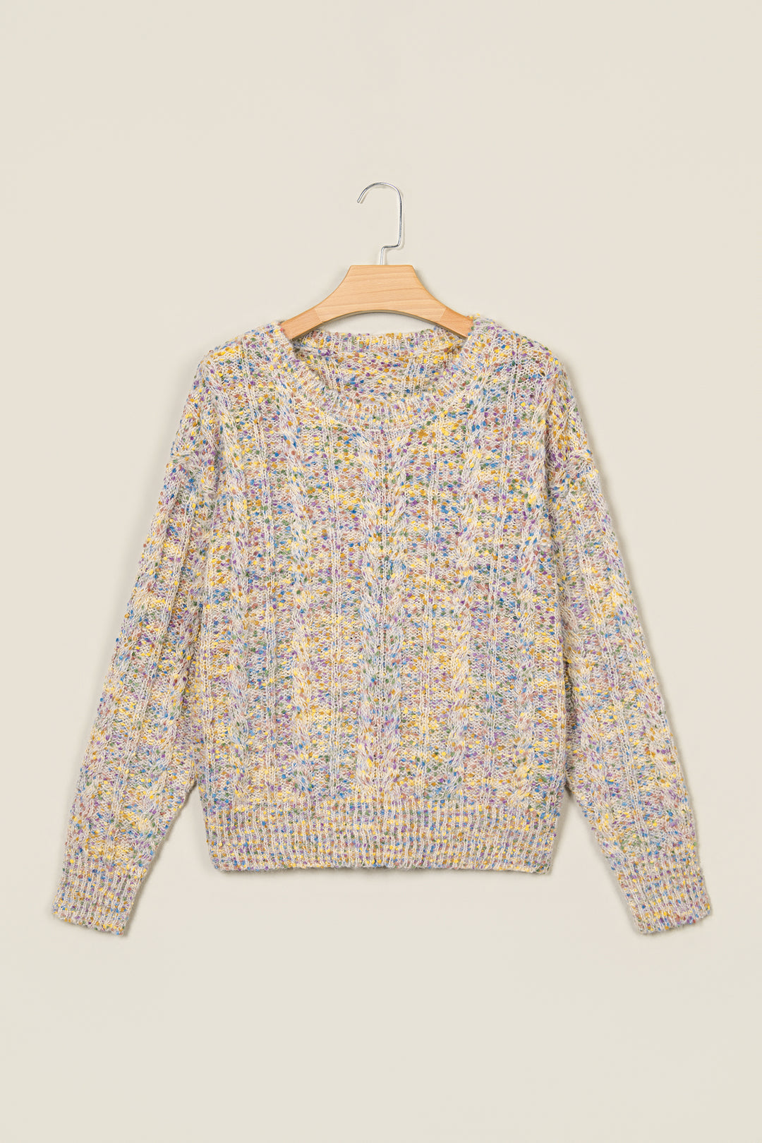 Multicolour Cozy Cable Knit Round Neck Long Sleeve Confetti Sweater