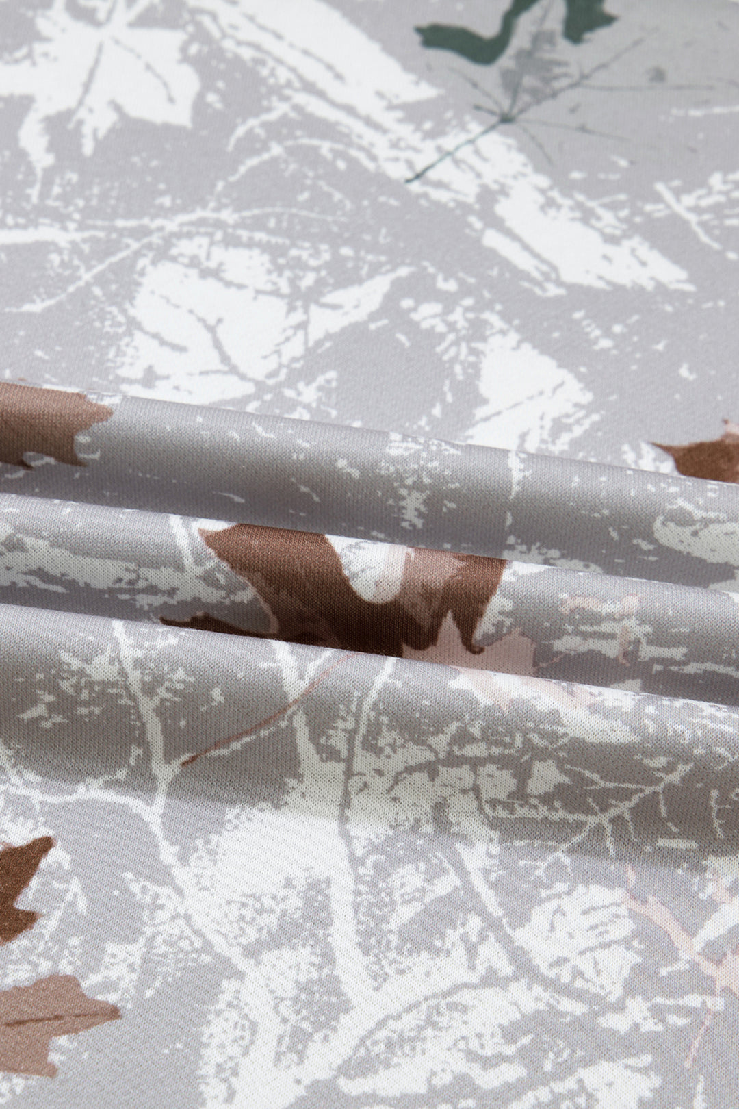 Gray Maple Leaf Camo Print Varsity Striped Sleeve Casual Sweatshirt