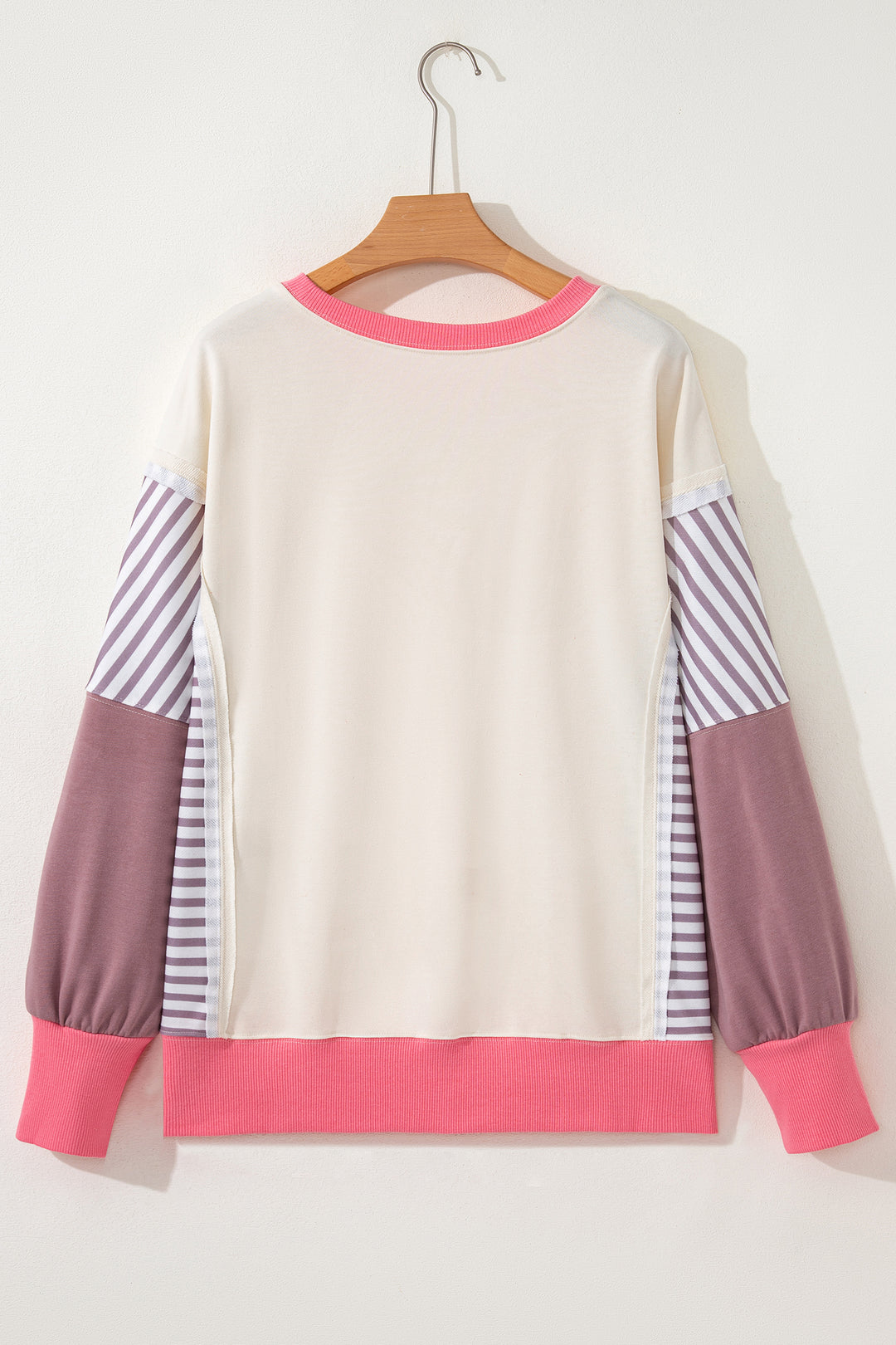 White Color Block Striped Patchwork Dolman Slit Sweatshirt